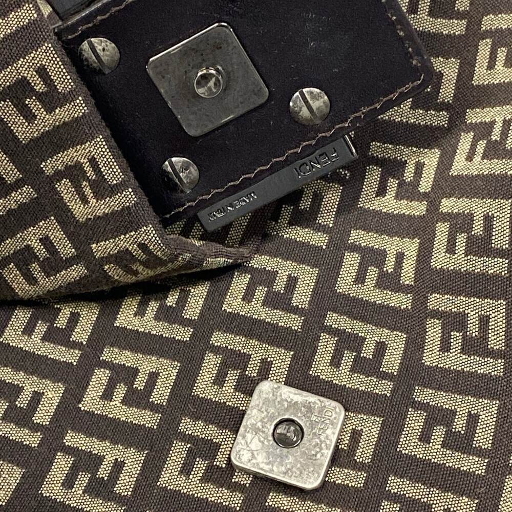 Fendi Zucchino Kamse Pochette Shoulder Bag 8BT075 Dark Brown Beige Jacquard - Picture 11 of 15